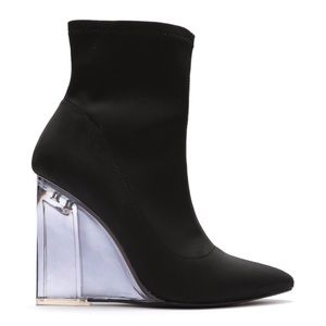 NWOT Black Booties with Wedge Lucite Heel